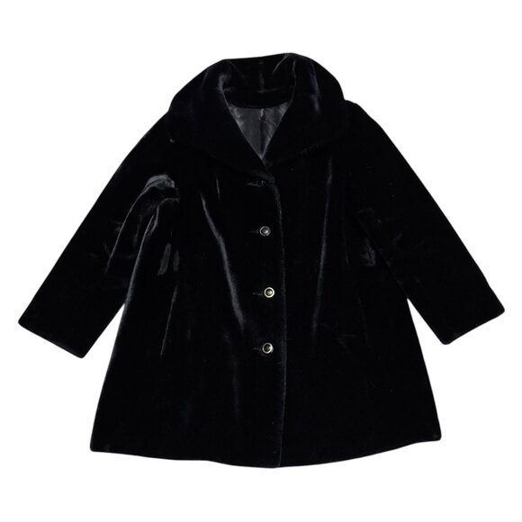 American Vintage Jackets & Blazers - STUNNING FAUX FUR Vintage 90s Retro Winter Glam Black Coat Womens XL